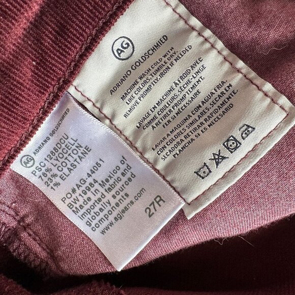 AG Adriano Goldschmied The Legging Super Skinny Maroon Corduroy Pants Womens 27 - Picture 9 of 9
